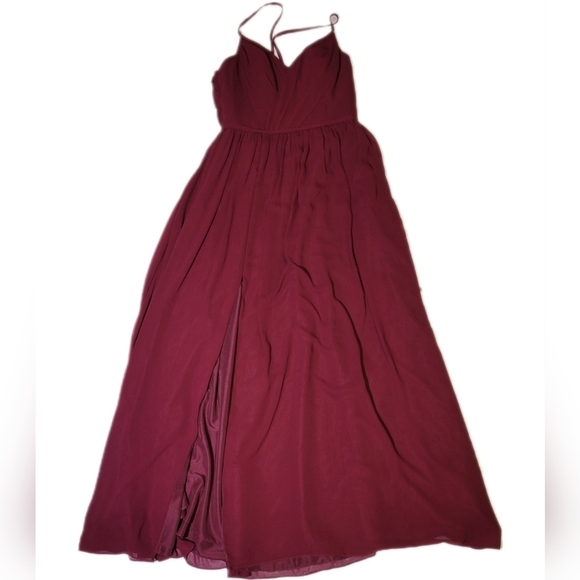 Azazie Cora Style Burgundy A line Pleated Chiffon Keyhole Bridesmaid/Prom Dress - Picture 4 of 14